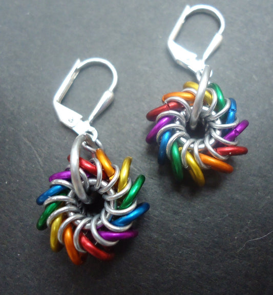 Small Rainbow Whirlybird Earrings on Stainless Steel Leverbacks
