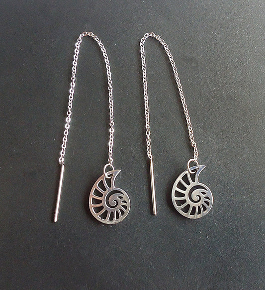 Stainless Steel Threader Earrings - Spiral Seashells