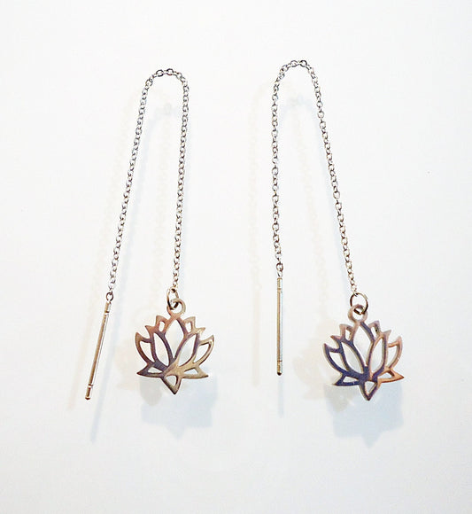 Stainless Steel Threader Earrings - Lotus Flowers