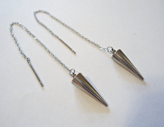 Stainless Steel Threader Earrings - Small Spikes, Simple Minimalist