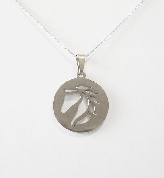 Simple Horse Lovers Necklace, Stainless Steel Pendant on Sterling Silver Chain, Unplated or Gold Plated Stainless Steel Pendant