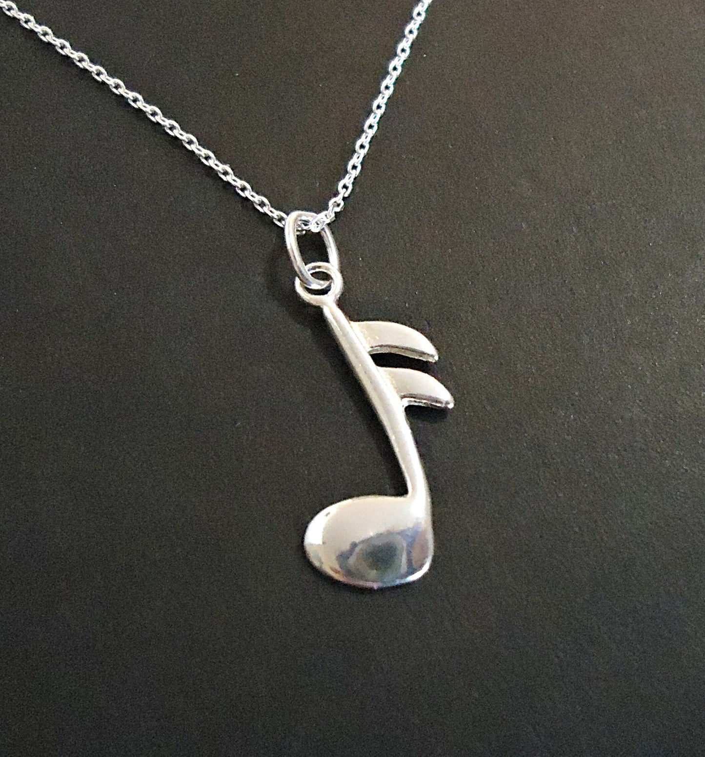 Music Note Necklace - Sterling Silver - Minimalist - Sixteenth Note