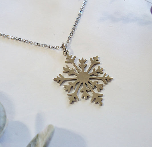 Stainless Steel Snowflake Necklace - 1" Pendant - Minimalist, Simple, Silver, Christmas, Winter, Non-tarnishing, Hypoallergenic