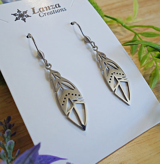 Silver Feather Earrings, Stainless Steel, 1.25" Dangle Earrings, Non-Tarnishing and Hypoallergenic