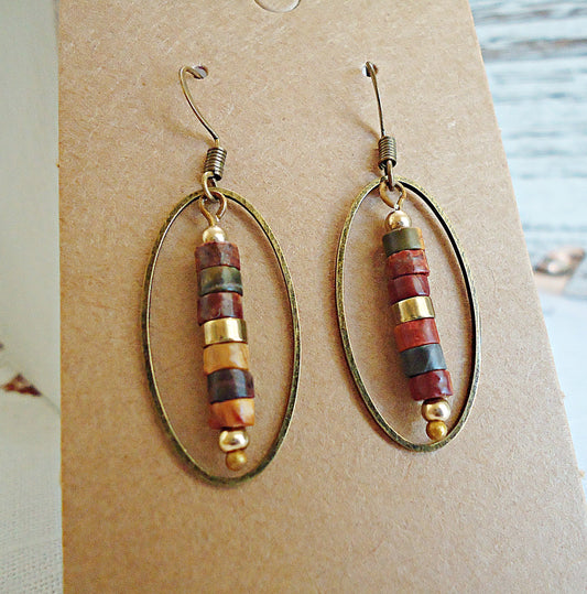 Picasso Jasper Stone Earrings, Antique Bronze Earwire