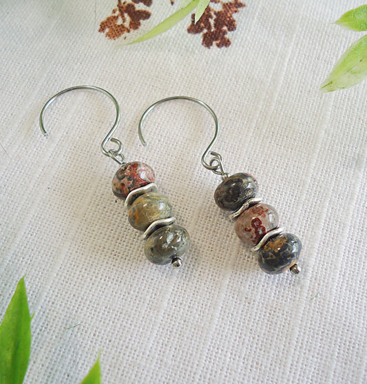 Crazy Lace Agate Earrings, Stainless Steel Earwire, Natural Stone Earrings