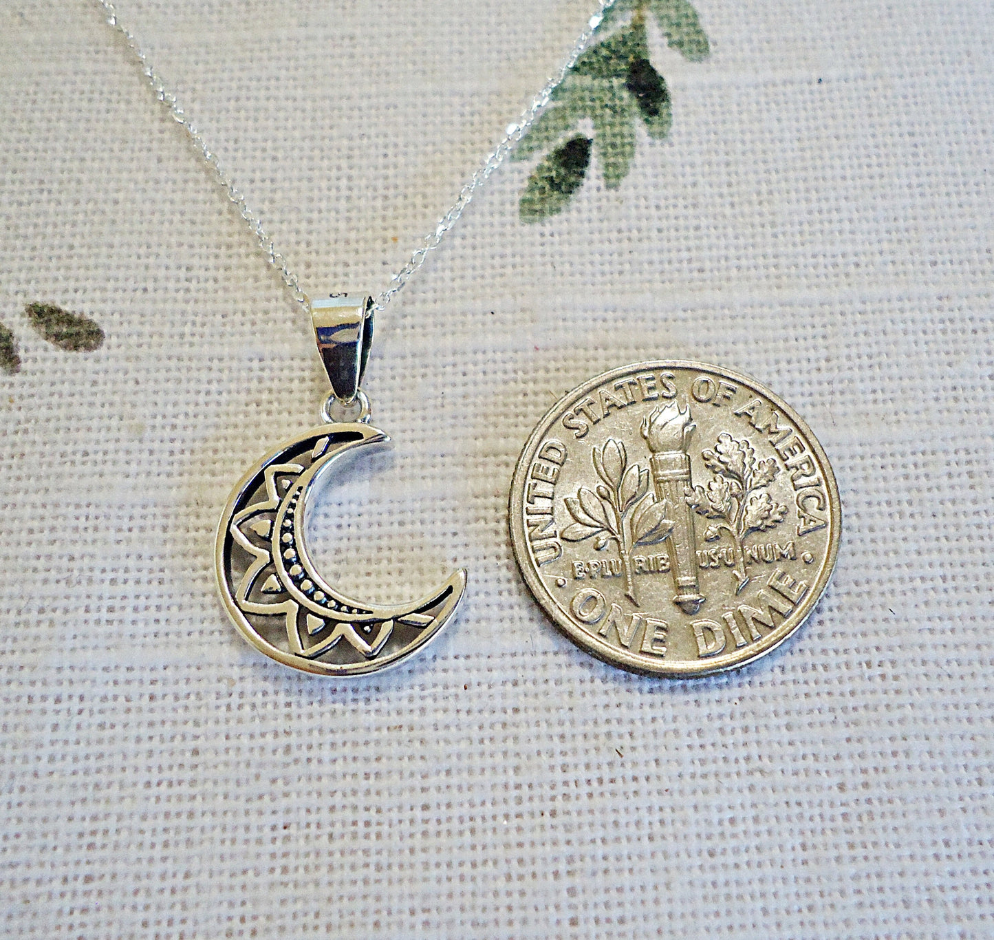 Small Crescent Moon Necklace, Sterling Silver, Boho Bali