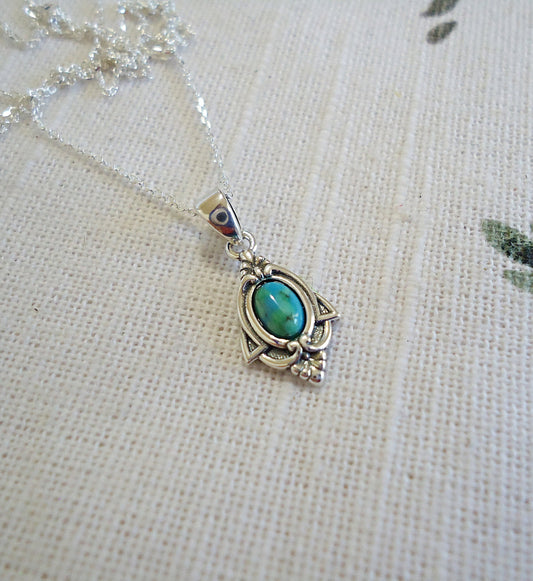 Small Sterling Silver Turquoise Stone Necklace, Minimalist
