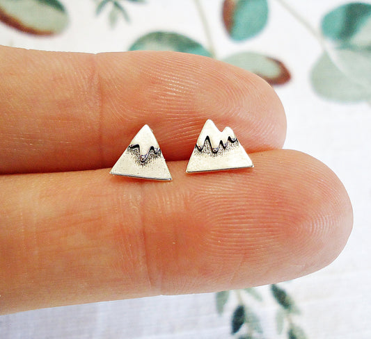 Small Snowy Mountain Peak Stud Earrings, 6mm Sterling Silver Stud Earrings