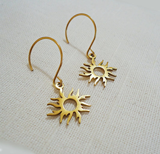 Golden Sun Earrings, Minimalist, Hypoallergenic Stainless Steel