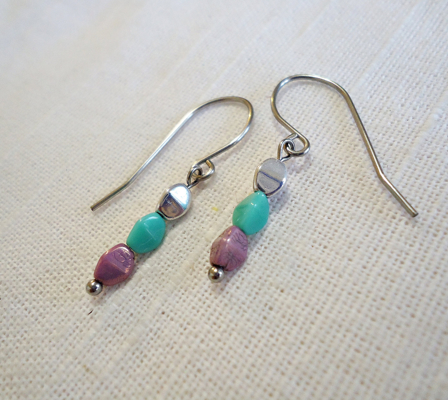 Minimalist Earrings, Silver, Turquoise, Lilac, Stainless Steel Threaders or French Earwire