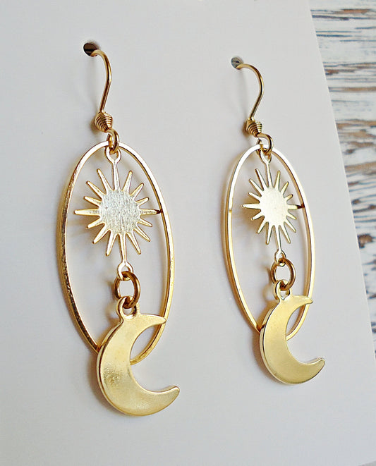 Gold Stainless Steel Starry Night Earrings - 1.5" Long