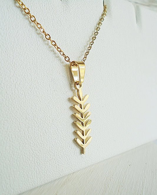 Dainty Gold Long Leaf Necklace, Vine, Minimalist, Stainless Steel