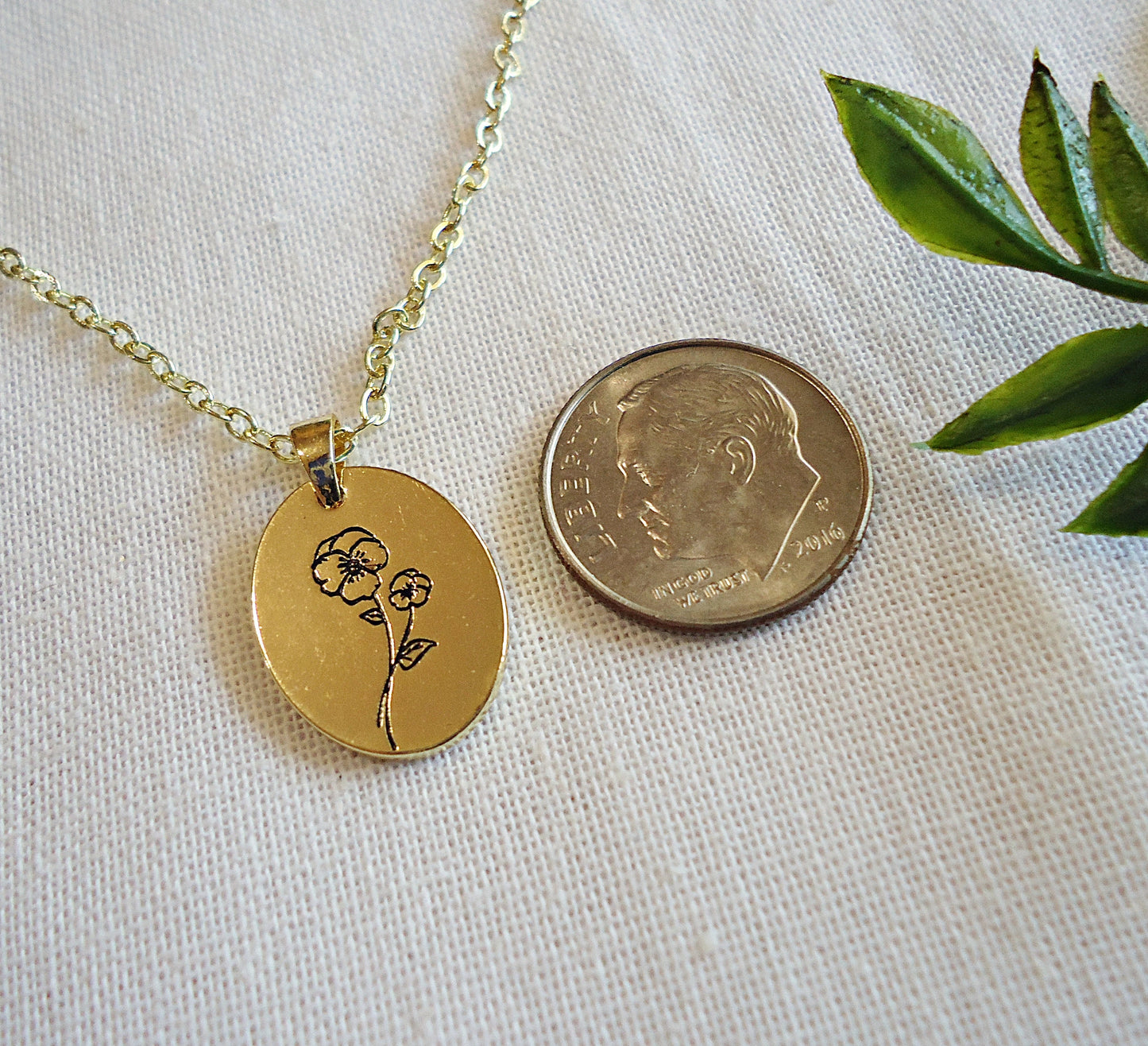 Violet Flower Gold Necklace, Stainless Steel, Gold Finish, Minimalist, February Birth Flower