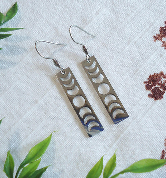 CORE ESSENTIALS - Stainless Steel Earrings, Silver Moon Phases