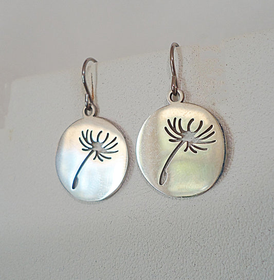 Minimalist Silver Dandelion Earrings, Stainless Steel, Laser-cut, 5/8" Dangle