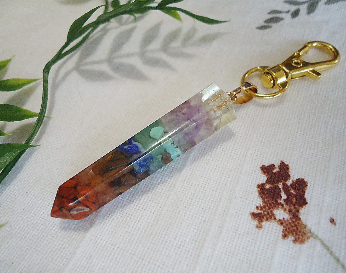 Gemstone Chips in Resin, Bag Charm, Purse Charm, Zipper Pull
