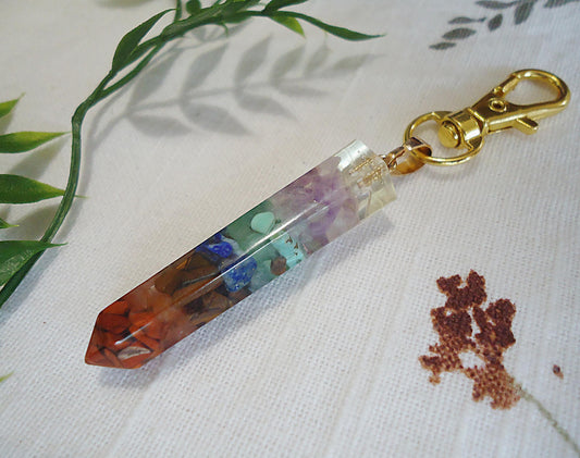 Gemstone Chips in Resin, Bag Charm, Purse Charm, Zipper Pull