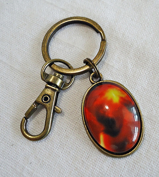 Solar Flare Keychain, Bag Charm, Zipper Pull, Red Yellow Bronze, Sky, Outer Space