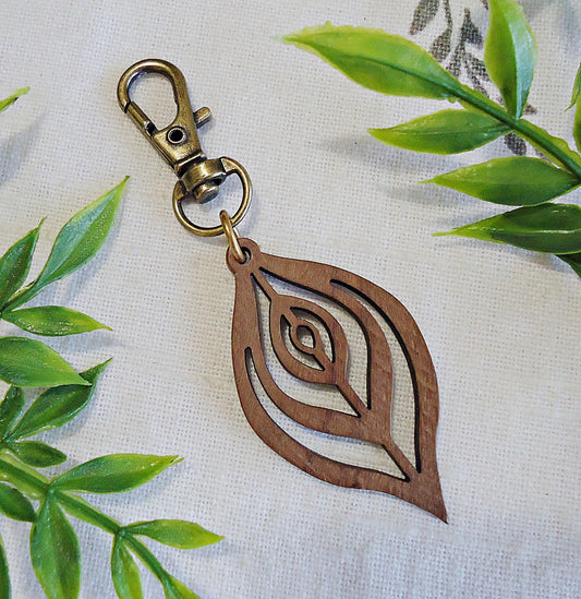 Lightweight Wooden Bag Charm, Laser cut Wooden Leaf Purse Charm Zipper Pull, 2" Long, Walnut Wood