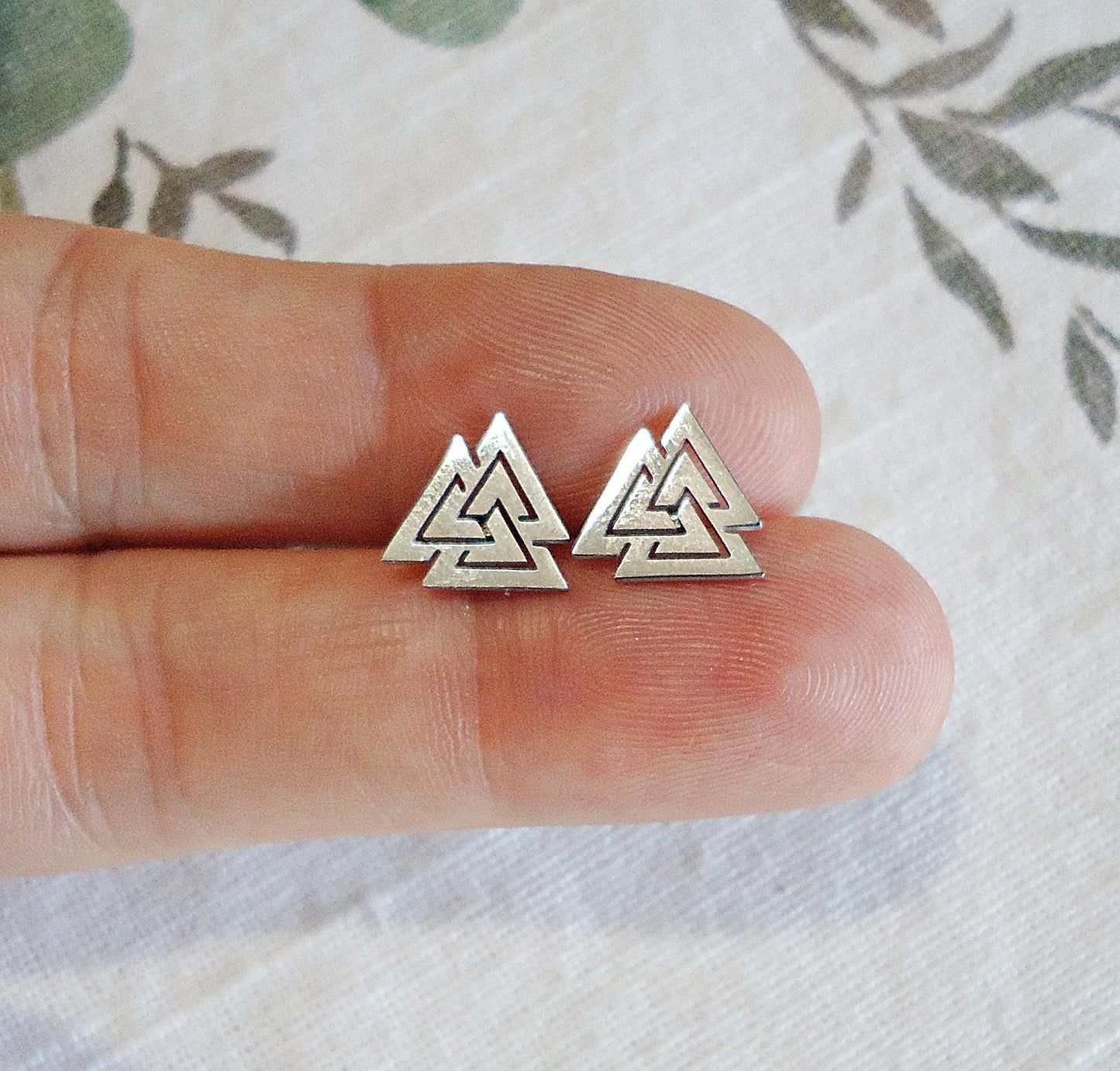 Small Silver Stud Earrings, Mountains, Stainless Steel, 10mm, Hypoallergenic, Non-Tarnishing