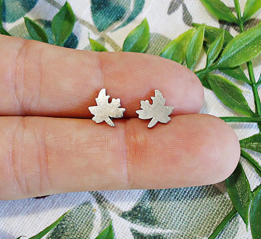 Tiny Silver Maple Leaf Stud Earrings, Stainless Steel, 8mm, Hypoallergenic, Non-Tarnishing
