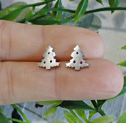 Silver Christmas Tree Stud Earrings, 10mm, Minimalist Christmas Earrings, Stainless Steel, Hypoallergenic and Non-Tarnishing, Small Studs