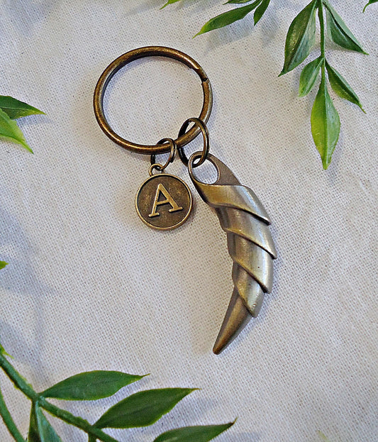 Keychain, Talon and Personalized Initial Charm, Antique Bronze, Bag Charm, Talon Claw Dragon Eagle Horn