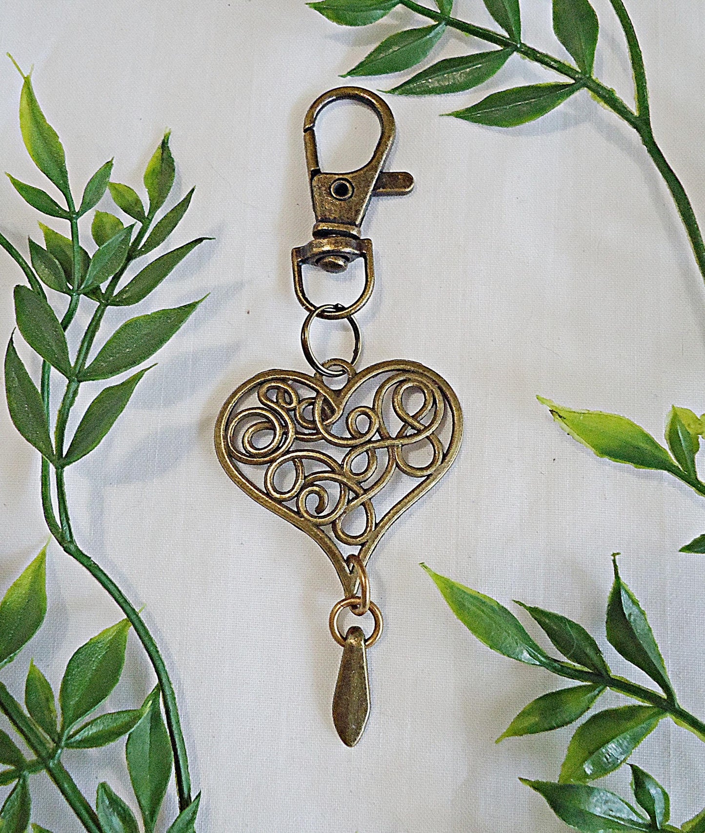 Large Swirly Heart Bag Charm, Antique  Bronze