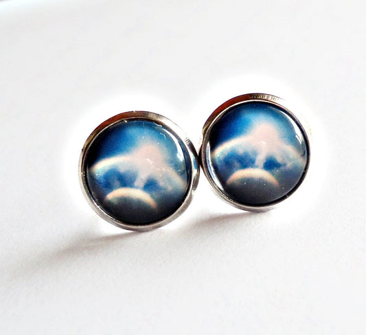 Sun Earth Moon Night Sky Post Earrings - Stainless Steel Posts Studs