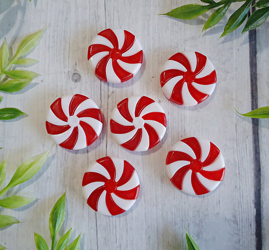 Peppermint Wheels, Christmas Beads, 1" Wide, Set of 10