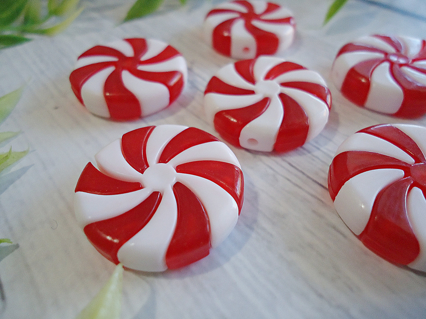 Peppermint Wheels, Christmas Beads, 1" Wide, Set of 10