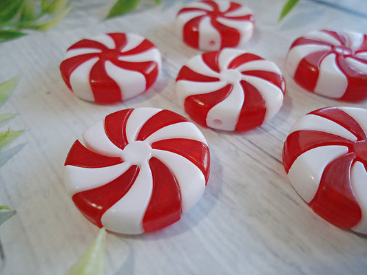 Peppermint Wheels, Christmas Beads, 1" Wide, Set of 10