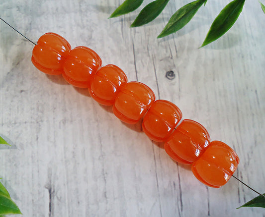 Orange Pumpkin Beads, Fluted Resin Pumpkins, 12.5mm