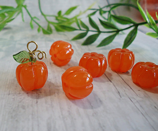 Orange Pumpkin Beads, Fluted Resin Pumpkins, 12.5mm