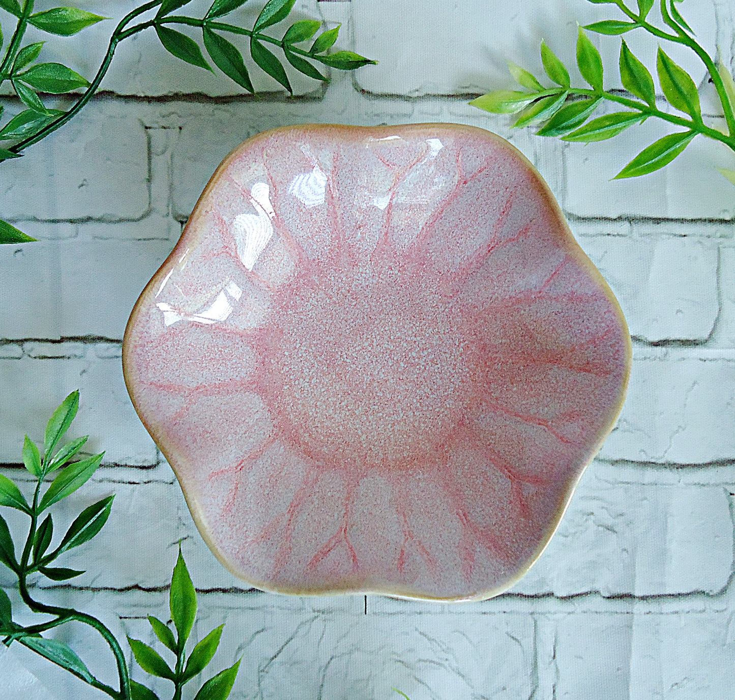Ceramic Ring Tray, Lotus Flower, 4" Wide, Blue Pink White Green