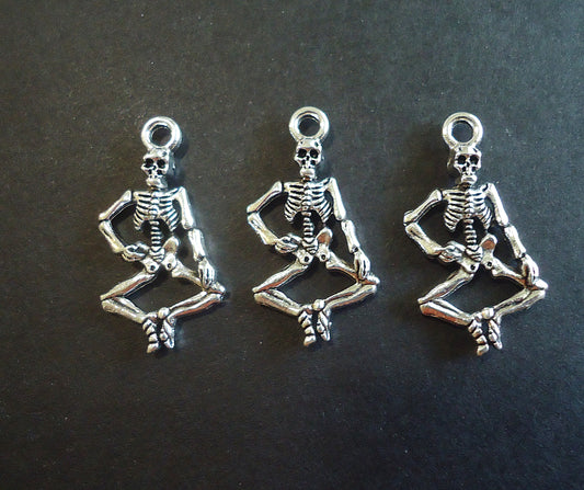Dancing Skeleton Pendants / Charms - Antique Silver, 1" Tall x 1/2" Wide