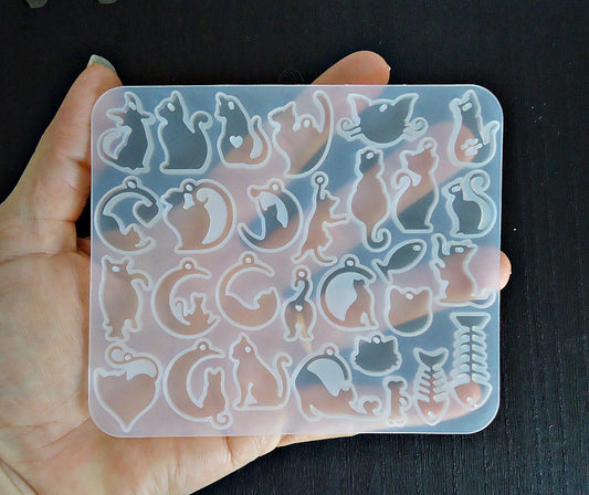 Cat Charm Silicone Mold, 29 Small Cat Charms or Earrings, under 1 inch charms, Epoxy Resin Mold