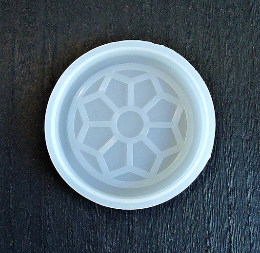 Small Coaster Mold, Silicone, Geometric Flower Mandala, 3 1/8" Wide