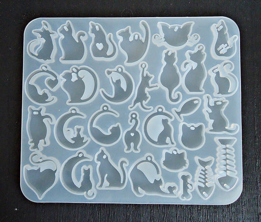 Cat Charm Silicone Mold, 29 Small Cat Charms or Earrings, under 1 inch charms, Epoxy Resin Mold