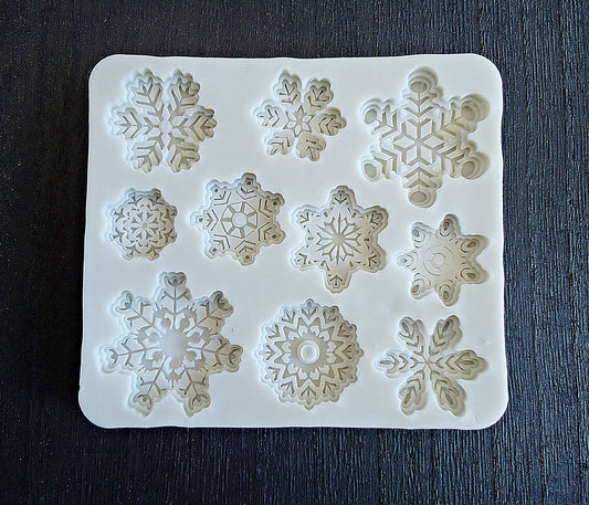 Snowflake Cabochon Mold, 10 Small Snowflakes, Food Grade Silicone Mold