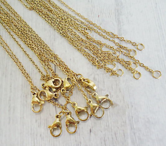 Stainless Steel Finished Chain, Gold Plated, 16" 18" 19.5"