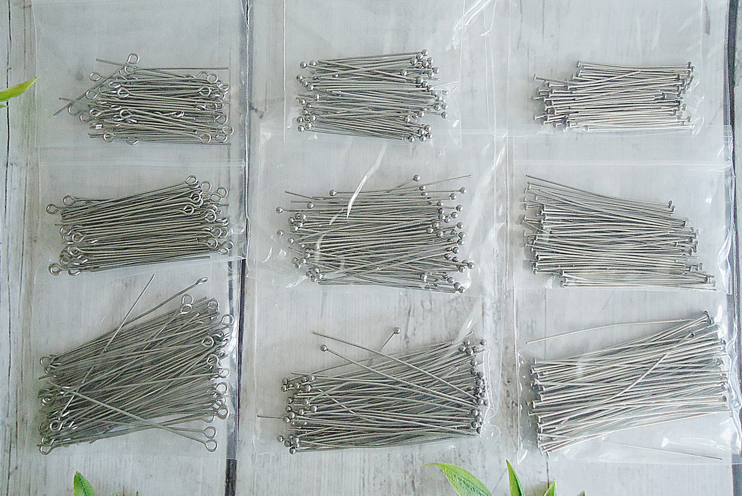 540 pieces, Stainless Steel Headpin Assortment, Eye Pins, Flat Head Pins, Ball Head Pins, 30mm, 40mm, 50mm