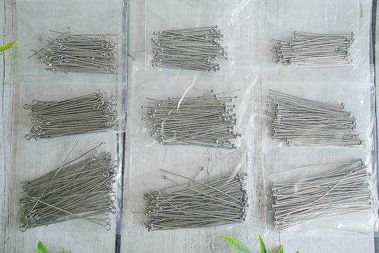 540 pieces, Stainless Steel Headpin Assortment, Eye Pins, Flat Head Pins, Ball Head Pins, 30mm, 40mm, 50mm