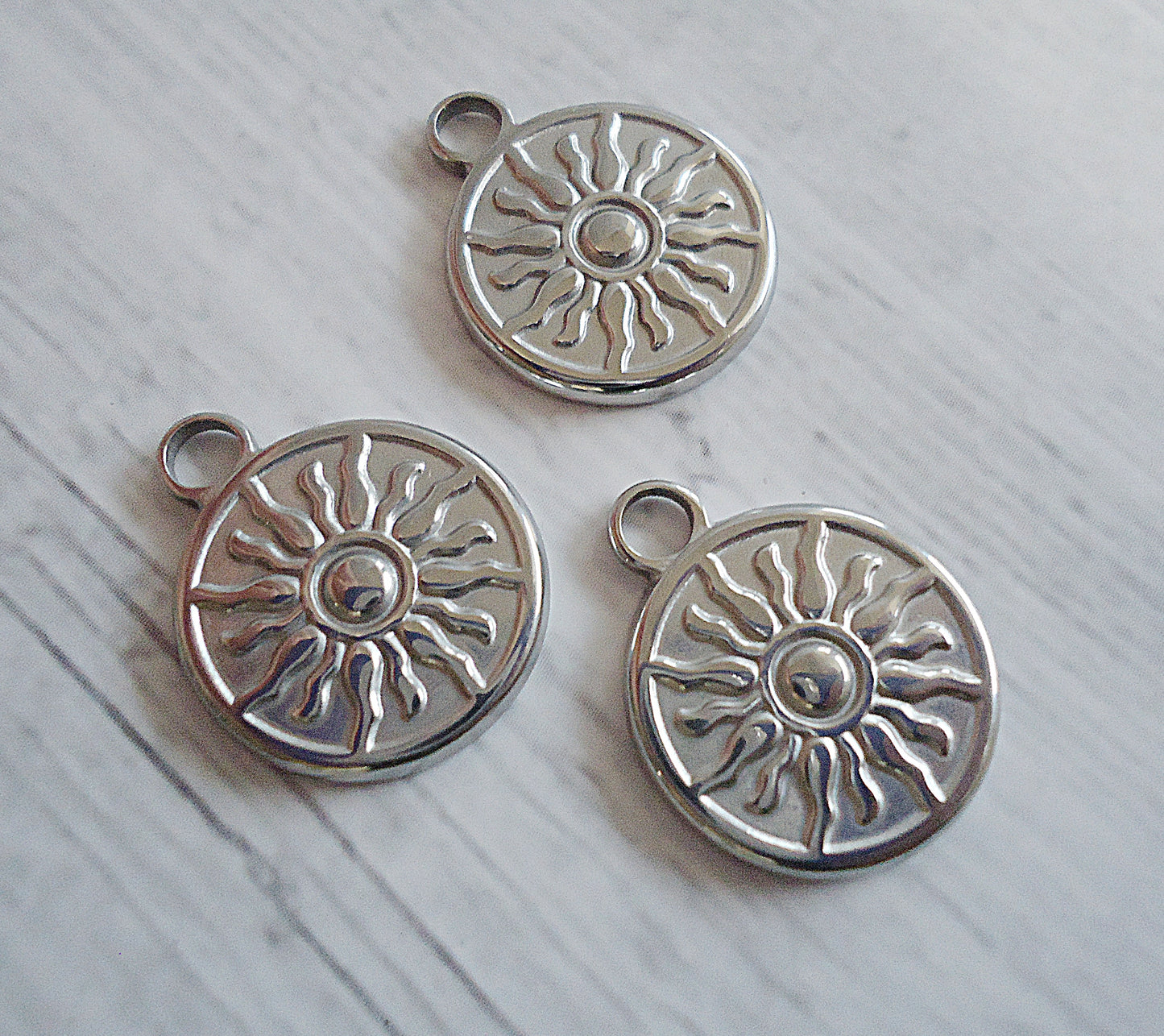 Sun Pendant Charm, Stainless Steel, 5/8" Wide