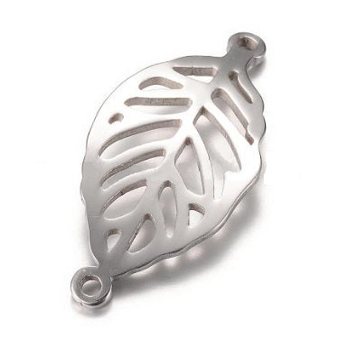 Curved Leaf Link, Stainless Steel, Filigree, 30mm