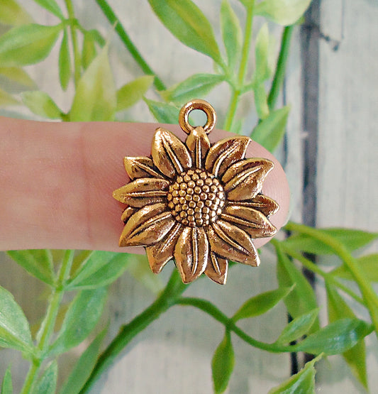 Gold Sunflower Charms, 3/4" Wide. Set of 10