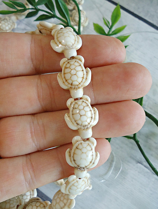 Stone Turtle Beads, Aged White, 18mm Tall