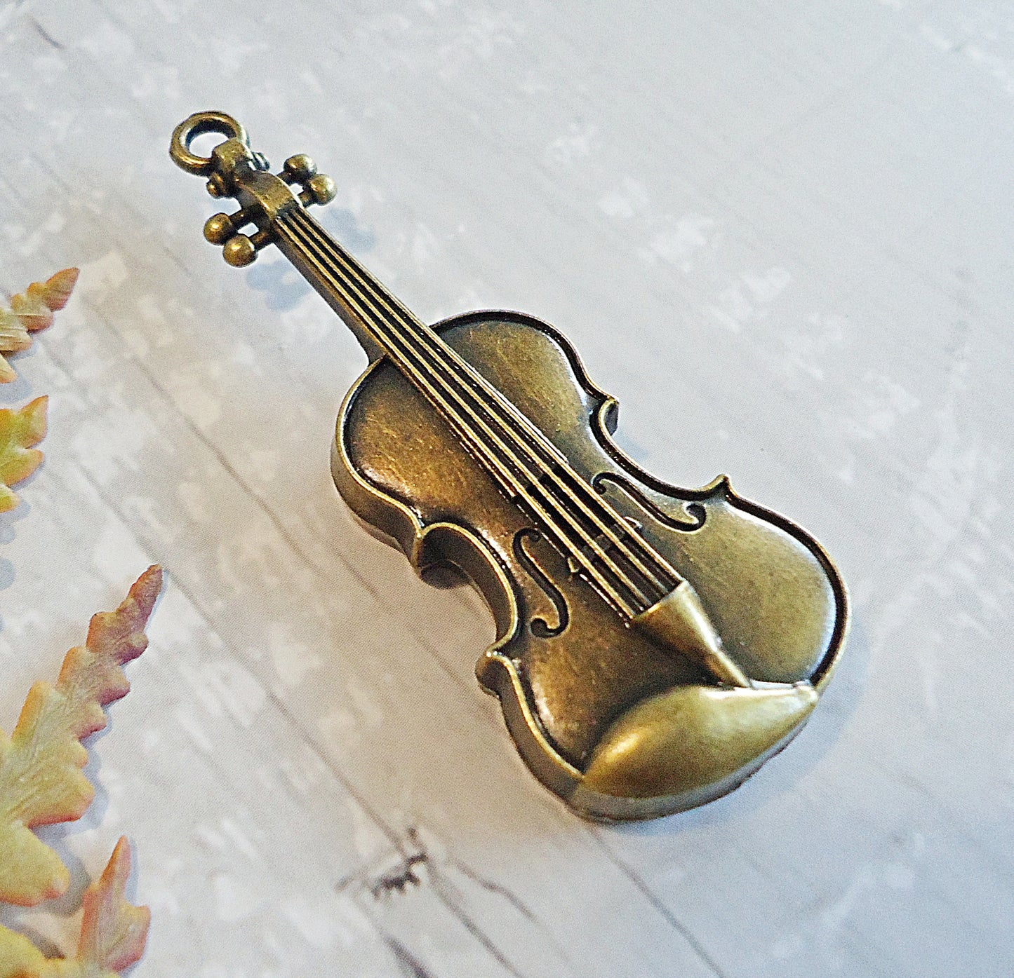 Large Violin Pendant, Antique Bronze, 2.25" Tall