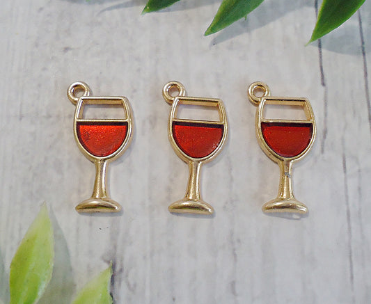 Red Wine Glass Charms, Set of 10, Red and Gold